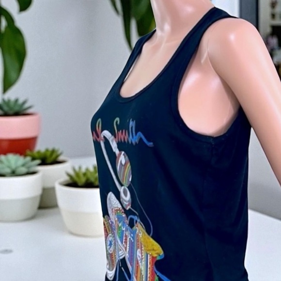 Paul Smith Women’s Black with Signature Stripe Rhinestone Chuck Taylor Tank Top - Picture 13 of 16